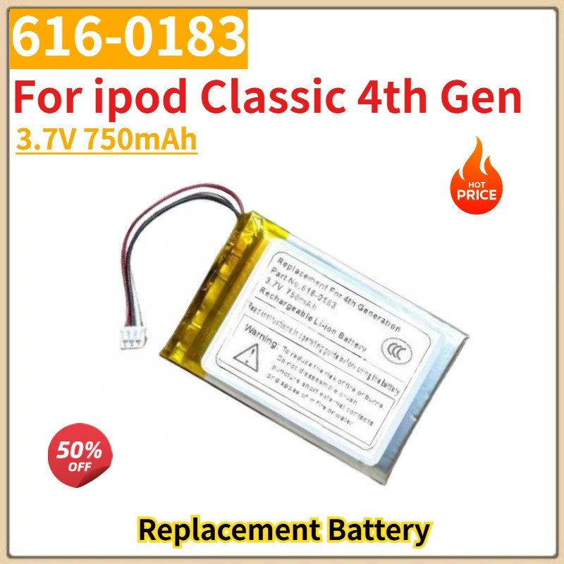 แบตเตอรี่คุณภาพสูง 616-0183 3.7V 750mAh สําหรับ ipod Classic 4th Gen ยี่ห้อใหม่เปลี่ยนแบตเตอรี่