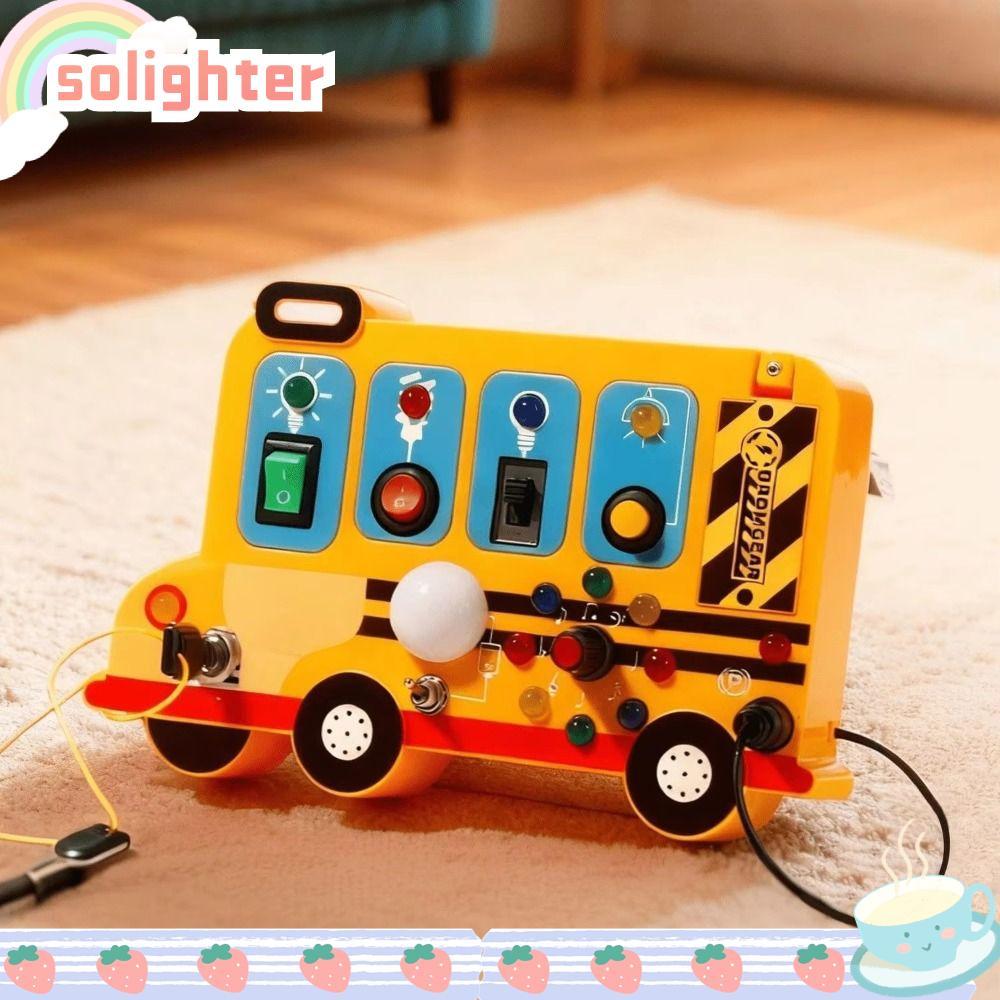 SOLIGHTER LED รถสวิทช์ของเล่น,พร้อมสวิตช์ไฟเสียงเครื่องยนต์ที่สมจริง Interactive School Bus การเรียน
