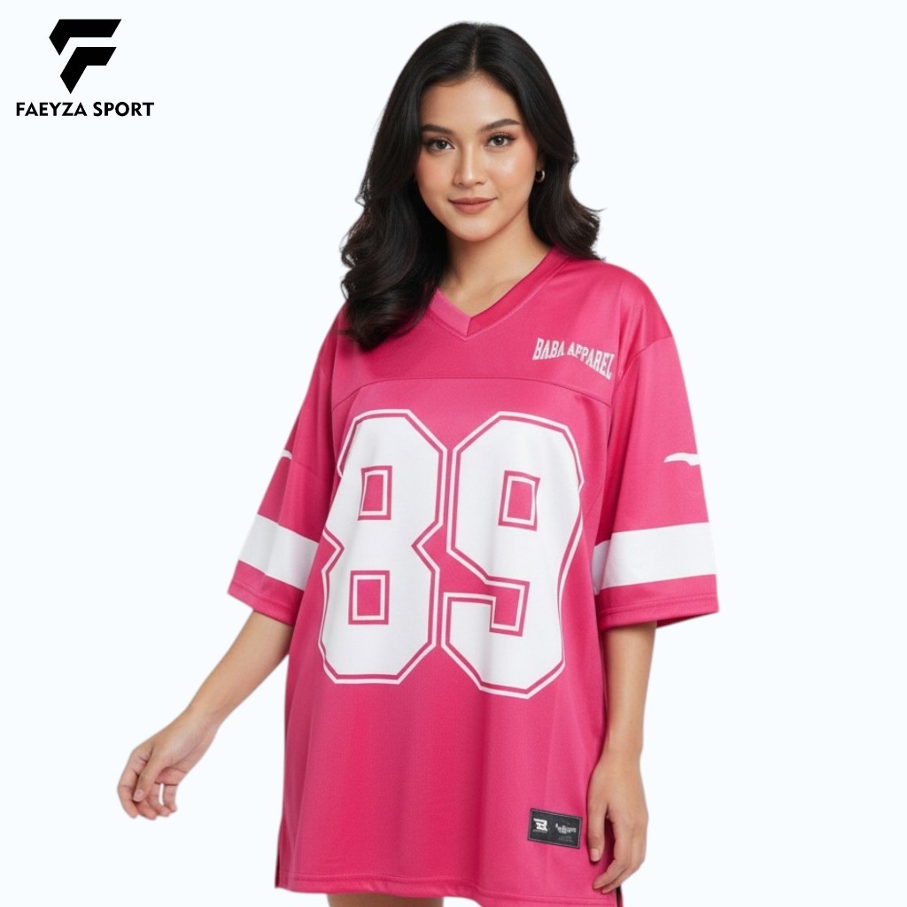 Faeyza ขนาดใหญ่ Streetwear Boxy Fit สีชมพู 89 Retro/ NFL Jersey Vintage Music เกาหลี