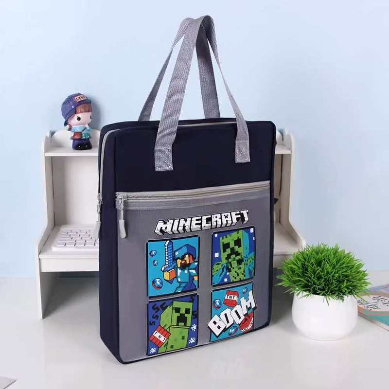 Minecraft กระเป๋ากวดวิชา Boy Tote Bag การบ้านนักเรียนพกพากระเป๋าหนังสือเด็กนักเรียนมัธยมต้นความจุขนาดใหญ่ Tut