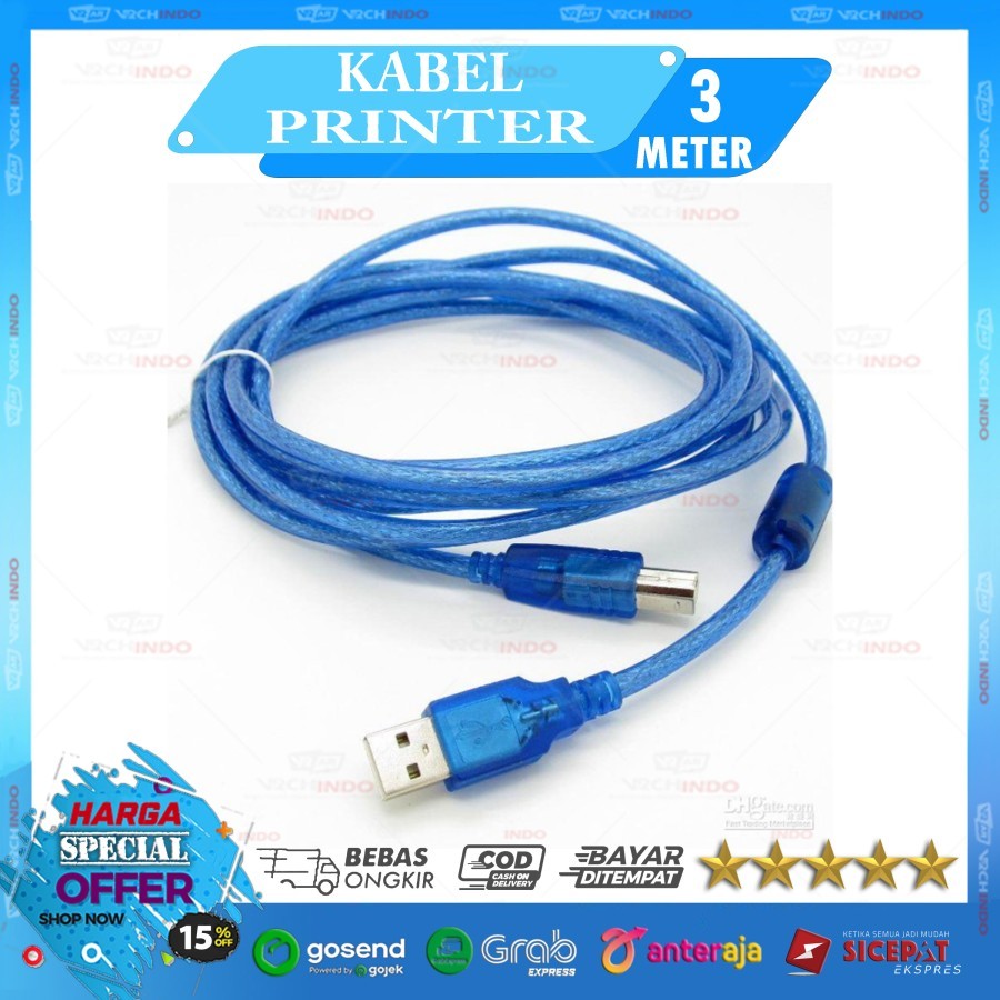 สายเครื่องพิมพ์ Blue USB A to B ความยาว 300CM / 3M / 3 เมตร - USB 2.0 A to B คุณภาพสูง !!