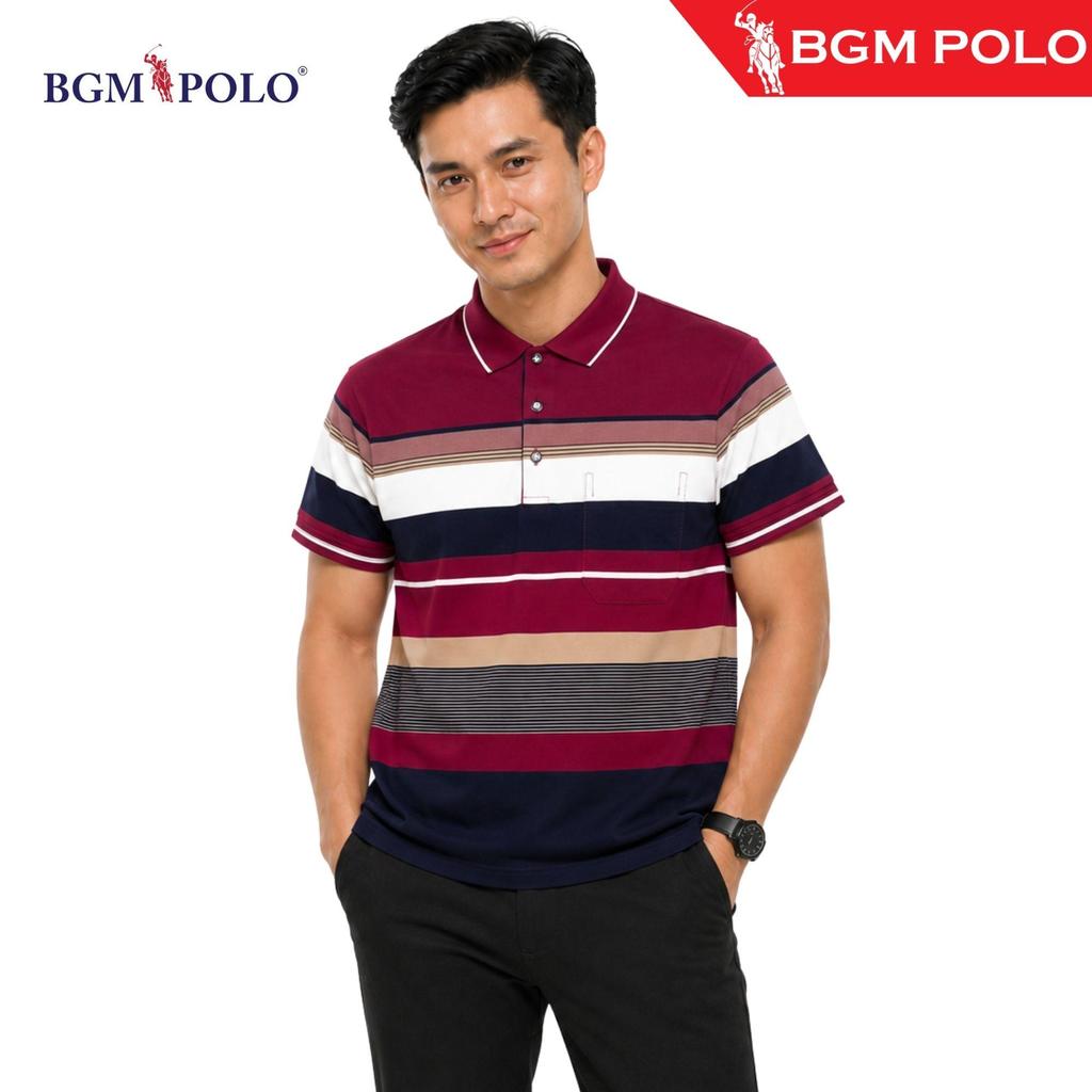 เสื้อยืด BGM POLO COLLAR STRIPED 4053 พร้อม POCKET-BP-CS197S4053-MNCNCTW