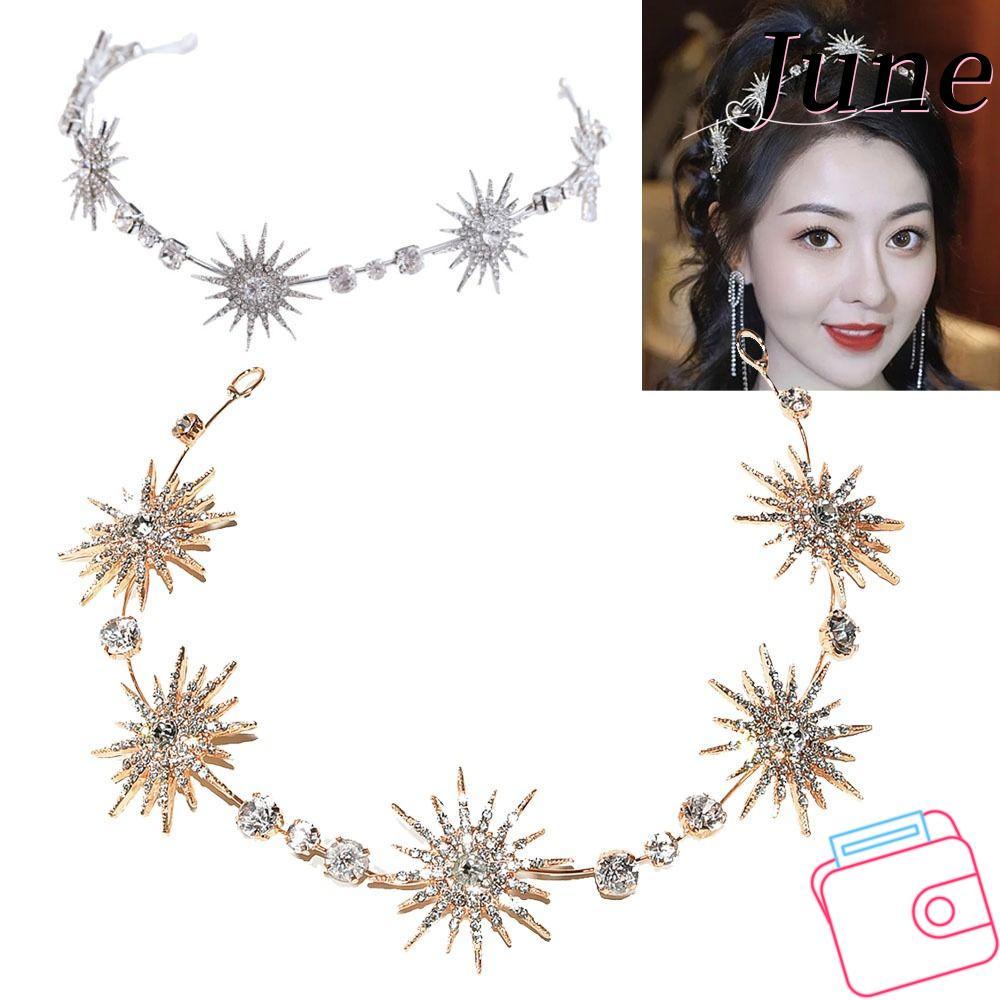 JUNEGOODS Star Headpieces Crown ผู้หญิงของขวัญ Queen Crown งานแต่งงานตกแต่งเครื่องประดับผม