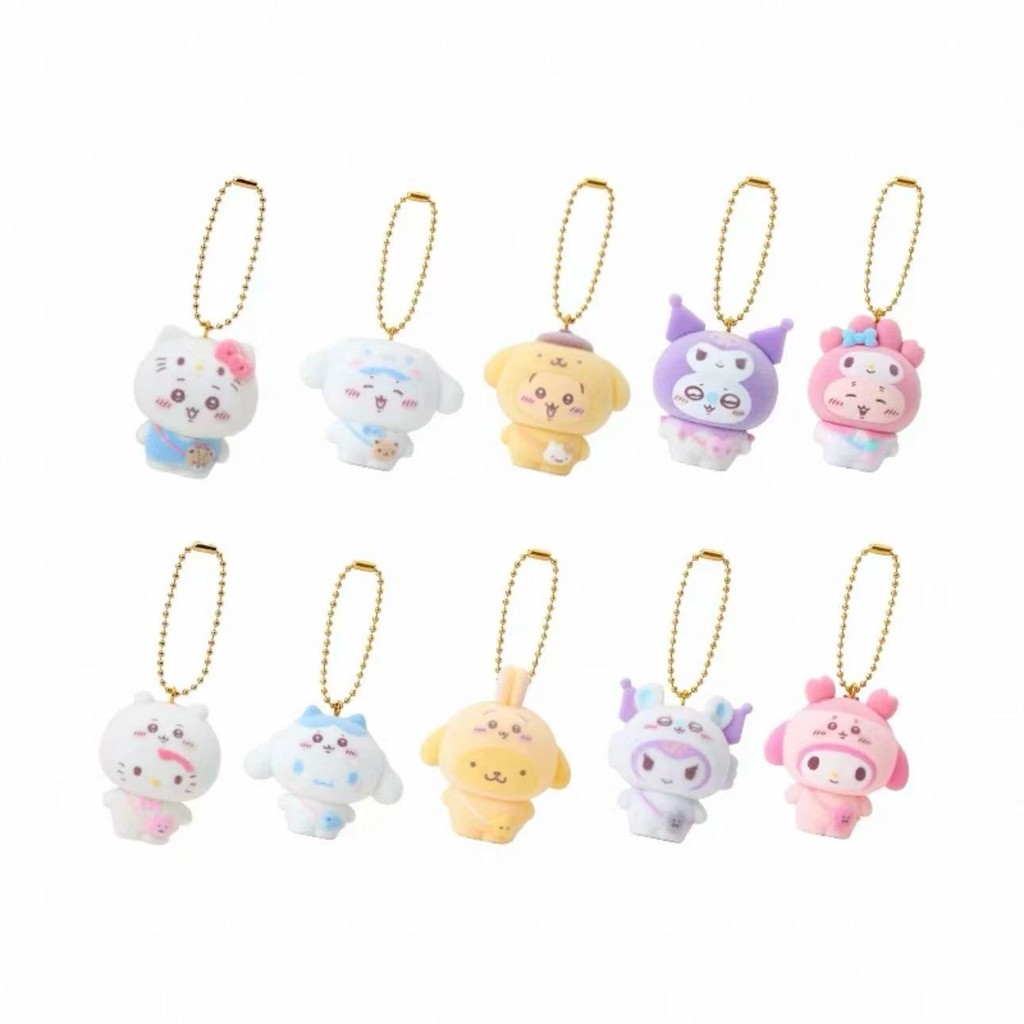 Chikawa X Sanrio Series Hachiware Usagi Momonga ของเล่นตุ๊กตาพวงกุญแจ Hellokitty Kuromi Pompom ตุ๊กตาพวงกุญแจกระเป๋าจี้เด็กของขวัญ