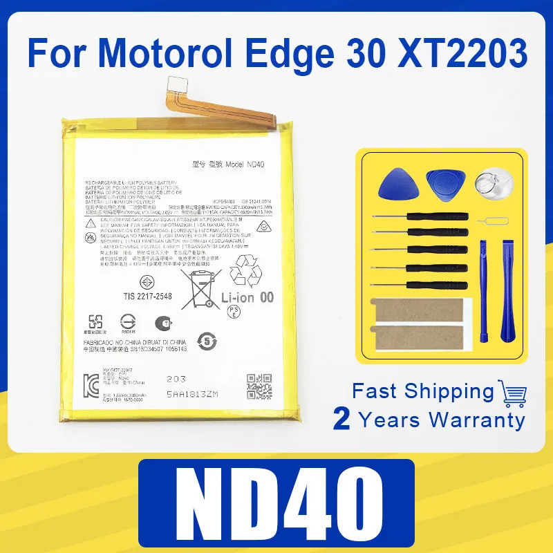 100% ของแท้ 4020mAh ND40 แบตเตอรี่สําหรับ MOTOROLA Edge 30 XT2203 edge30 ND40 แบตเตอรี่ Batteria + ฟ