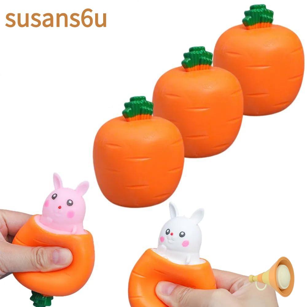 SUSAN ของเล่นบีบกระต่ายแครอท Pop Up คลายเครียด ของขวัญใส่ตะกร้า อีสเตอร์