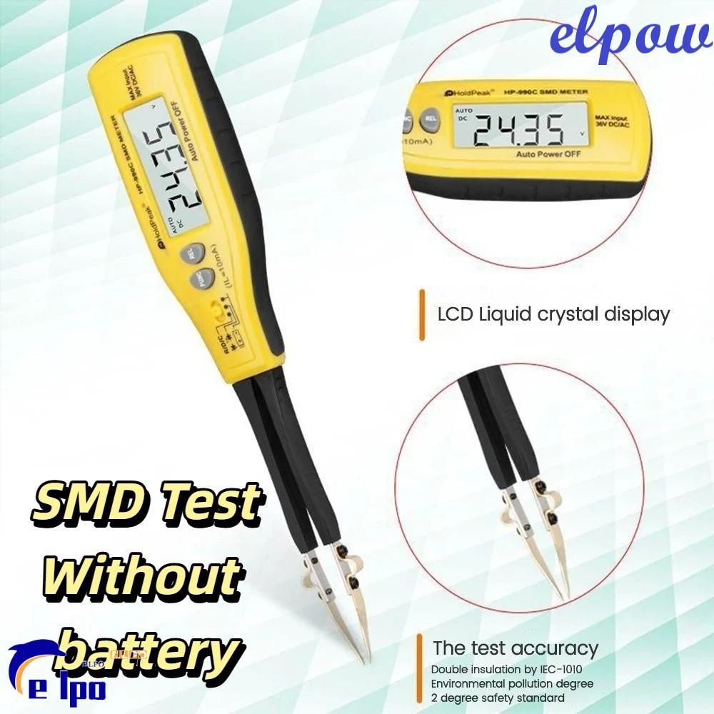 PIXELPOWER เครื่องทดสอบส่วนประกอบ SMD, หัววัดปากคีบแบบบูรณาการการออกแบบสไตล์ปากกาเครื่องวัดความต้านทานแบบดิจิตอล, จอแสดงผล Easy-To-Relative การออกแบบขนาดกะทัดรัดเครื่องทดสอบค่า