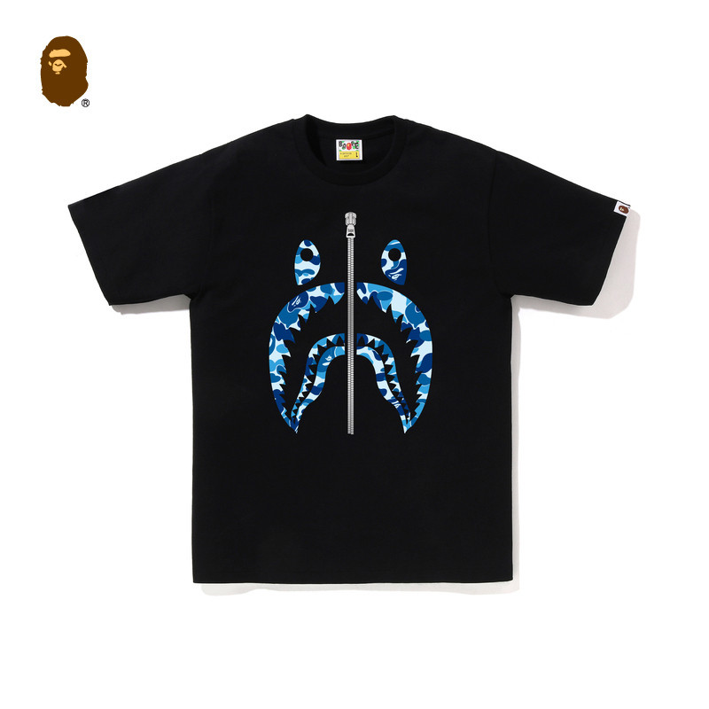 ReadystockBAPE ผู้ชายและผู้หญิงเด็กผู้ปกครองเด็กเสื้อผ้า Camo Pattern Shark พิมพ์ผ้าฝ้าย 100% เสื้อย