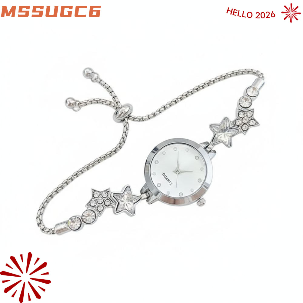 IMSSUG นาฬิกาโซ่ดาว,นาฬิกาสร้อยข้อมือ Rhinestone อัลลอยด์,นาฬิกาควอทซ์ปรับได้หรูหราสําหรับผู้หญิงสาว