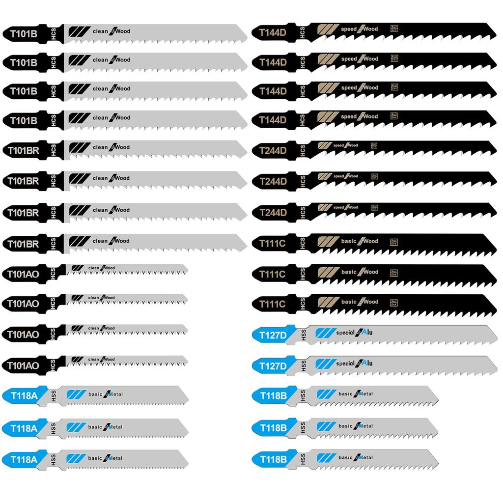 ชุดใบเลื่อยจิ๊กซอว์ 30 ชิ้น,สารพัน T-Shank Jig Saw Blades สําหรับไม้, โลหะ & พลาสติกตัด (T101AO, T10