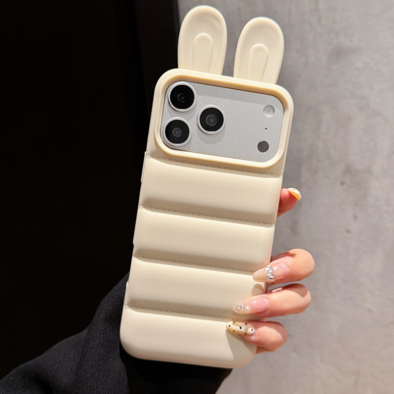 สีทึบเรียบง่าย 3D กระต่ายหู TPU เคสโทรศัพท์สําหรับ iPhone 17 16 15 14 13 Pro Max ปลอก Anti fall ฝาครอบป้องกัน ราคา ถูกที่สุด ดีลบีเคเค แกลเลอรีภาพที่ 3