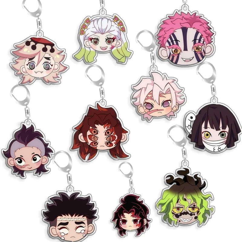 Demon Slayer Kimetsu ไม่มี Yaiba Mica Chibi ตัวอักษร Kokushibo Akaza Douma Daki Obanai พวงกุญแจความส