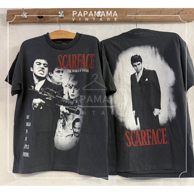 [ Scarface:The World Is Yours ] 1983 legendary movie Bio Washed tagUSA  เสื้อวินเทจ หนังตำนาน papamama vintage shirt