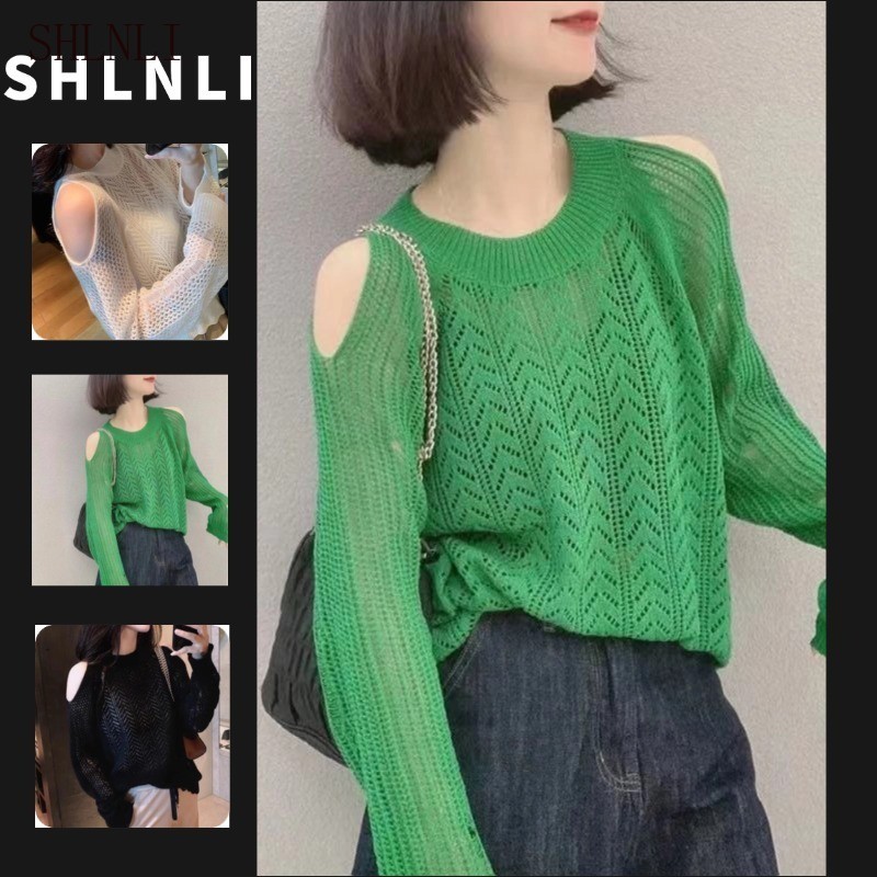เสื้อกันหนาวผู้หญิงสไตล์เกาหลี ออกแบบแขนยาว เปิดไหล่ สวมใส่สบาย ในฤดูใบไม้ผลิและฤดูร้อน