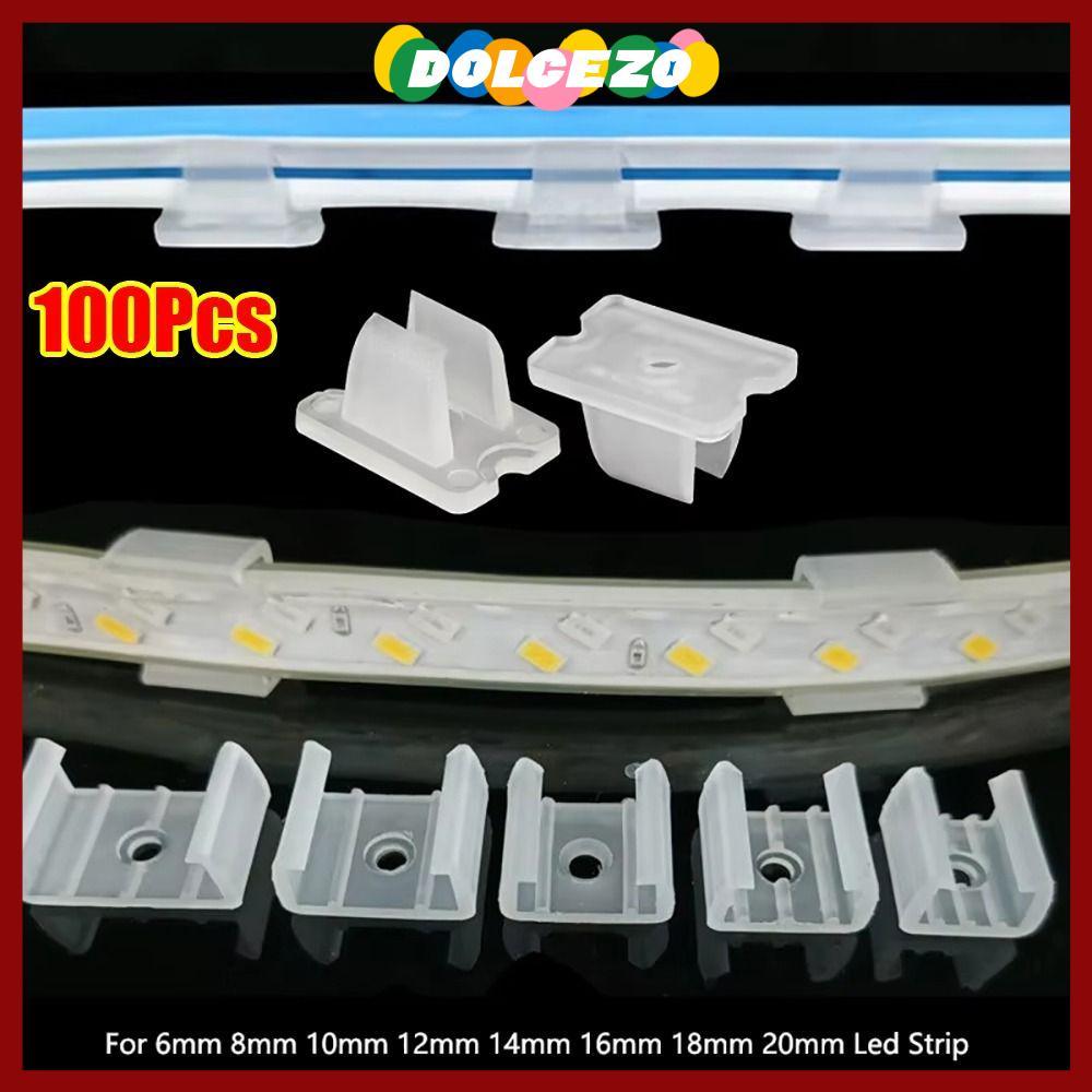 จัดส่งจากประเทศไทยDOLCEZO 100 ชิ้นหัวเข็มขัดยึดไฟ, 8-20 มม.220 โวลต์ยืดหยุ่น COB LED Strip คลิปคงที่,ผู้ถือโคมไฟติดตั้ง 5050/5730/2835 โคมไฟติดผนังพลาสติกเชื่อมต่อ