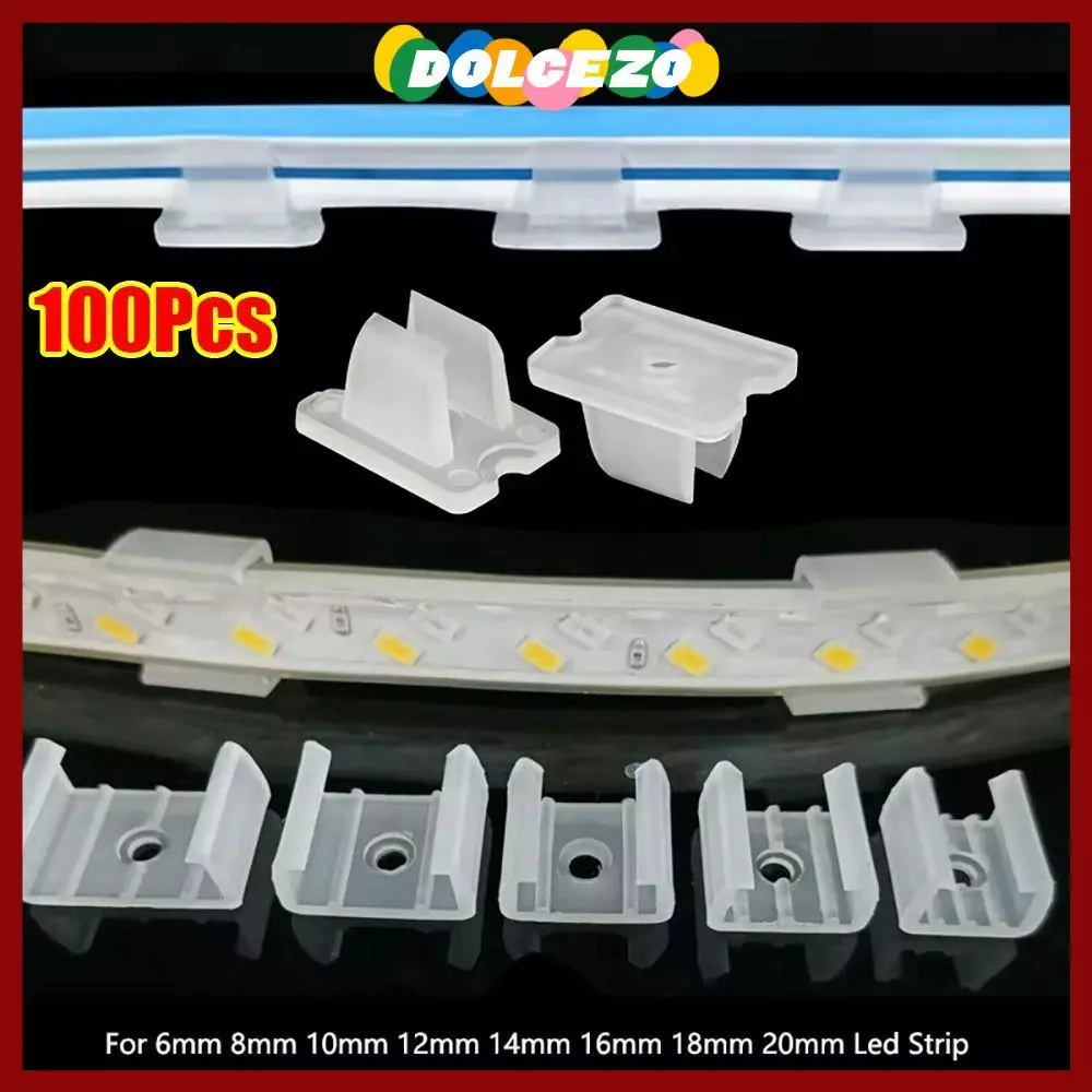จัดส่งจากประเทศไทยDOLCEZO 100 ชิ้นหัวเข็มขัดยึดไฟ, 8-20 มม.220 โวลต์ยืดหยุ่น COB LED Strip คลิปคงที่,ผู้ถือโคมไฟติดตั้ง 5050/5730/2835 โคมไฟติดผนังพลาสติกเชื่อมต่อ
