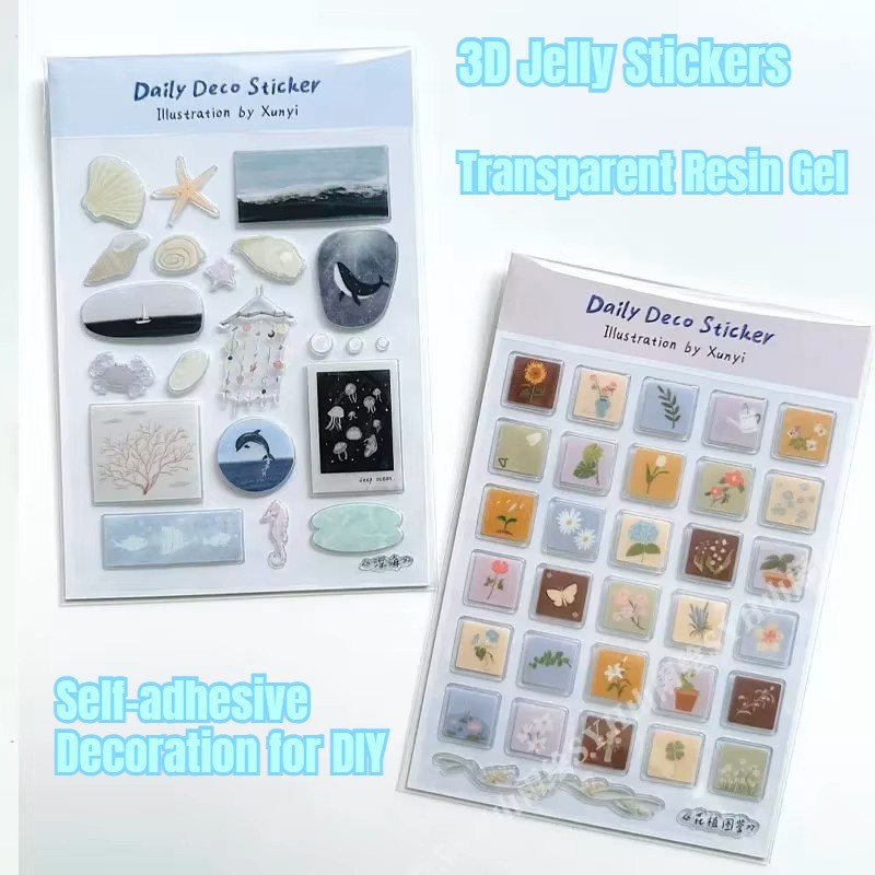 การ์ตูน Ins Ocean World 3D ขนาดใหญ่ Jelly สติกเกอร์วัสดุน่ารักกาว Decals สําหรับกล้อง DIY แท็บเล็ตแล็ปท็อปตกแต่งงานฝีมือ