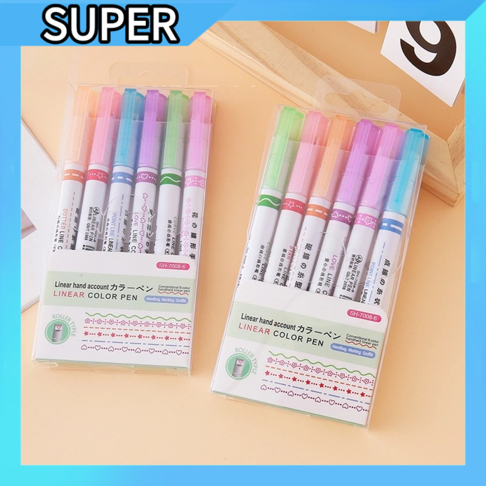 ปากกาเน้นข้อความเส้นตรงสีเรียงลำดับ🎨 ✏️ชุด6สีสดใสสำหรับBullet Journal ไดอารี่📒CXT007