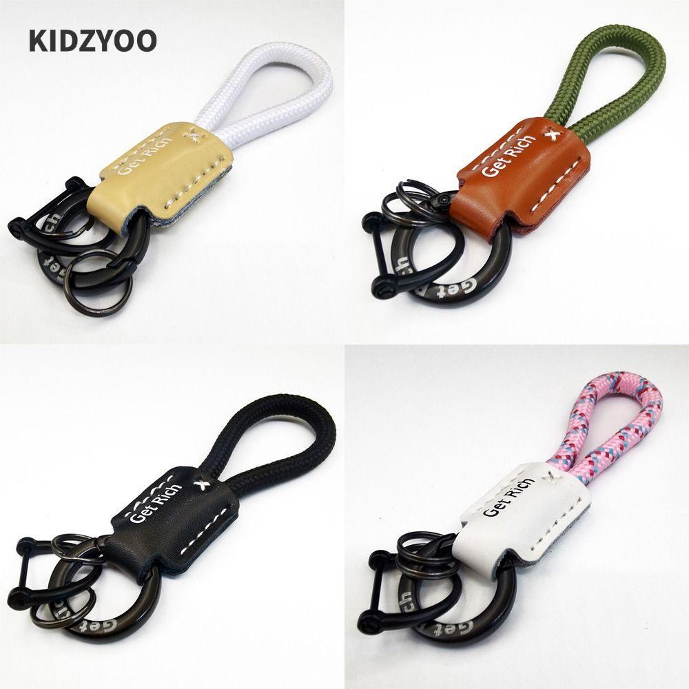 KIDZYOO พวงกุญแจ, แหวนกุญแจรถป้องกันการสูญหายหนัง, คุณภาพสูงพร้อมไขควงหัวเข็มขัดสีดํา Vachette Clasp ของขวัญ