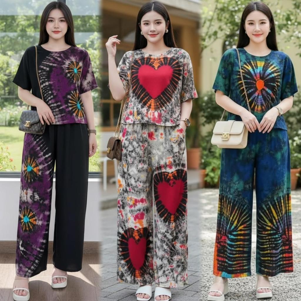 DTXmarket No.C3446 ชุดเซ็ท2ชิ้น ลายมัดย้อมสวยๆ เสื้อ+กางเกง *กางเกงมีกระเป๋า* ผ้านุ่มใส่สบาย เสื้อผ้าแฟชั่น