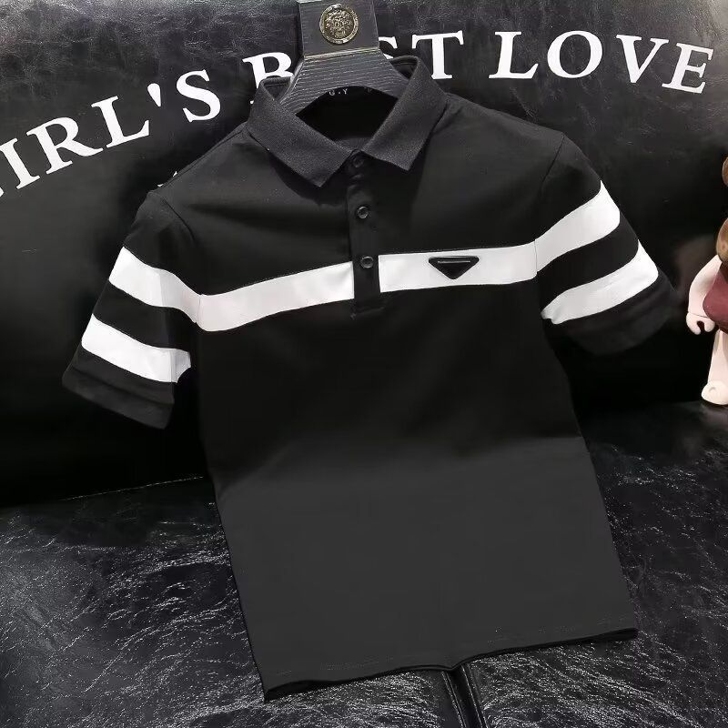 4.24-เสื้อยืดแขนสั้น POLO All-Match เสื้อผ้าสีดําสีขาวลายปก T