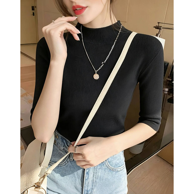 เสื้อถักสั้นคอกลมสำหรับผู้หญิง สไตล์ใหม่ สลิมฟิตสำหรับทุกไซซ์
