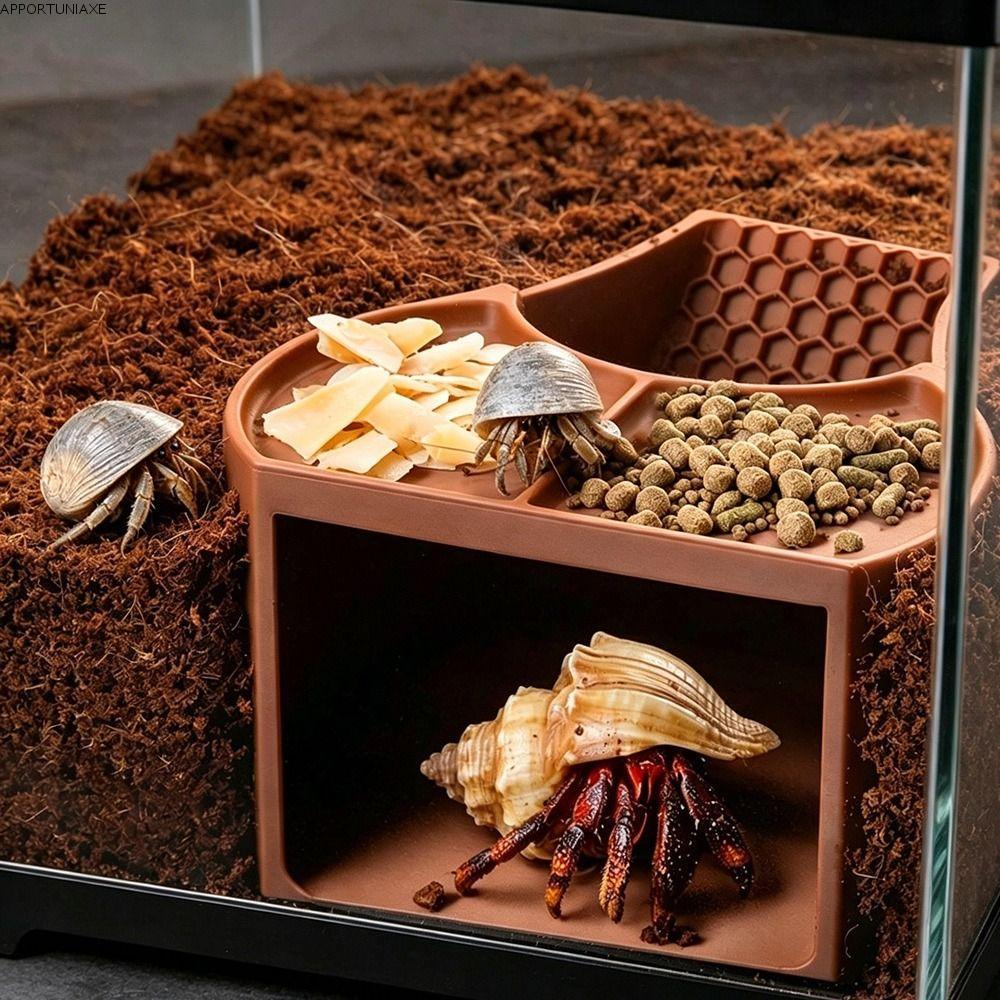 APPORTUNIAXE Hermit Crab Tunnel Shelter, Double Food Dish Climbing Ramp Crab House, Textured Ramp Ob