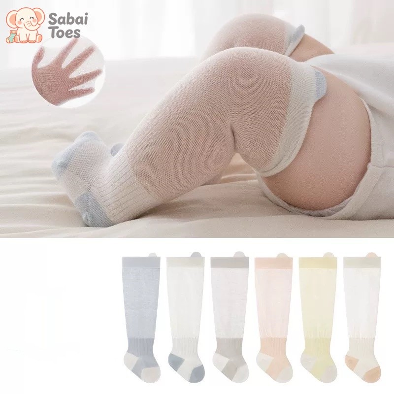 Sabai Toes ถุงเท้าเด็กทารกยาวเหนือเข่า ผ้าฝ้าย บาง ระบายอากาศ กันลื่น นุ่ม ไม่รัดขา สำหรับเด็กแรกเกิด ฤดูร้อน