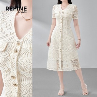 (Refine by Lovito) Elegant Dress Button Spring/summer White Dress LR23E427