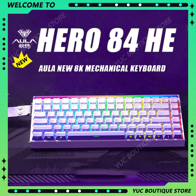 ใหม่ AULA HERO84HE8K - คีย์บอร์ดรหัส RGB กำหนดเอง มาพร้อมสวิตช์แม่เหล็กและคลังสินค้า ออกแบบตามหลักสร