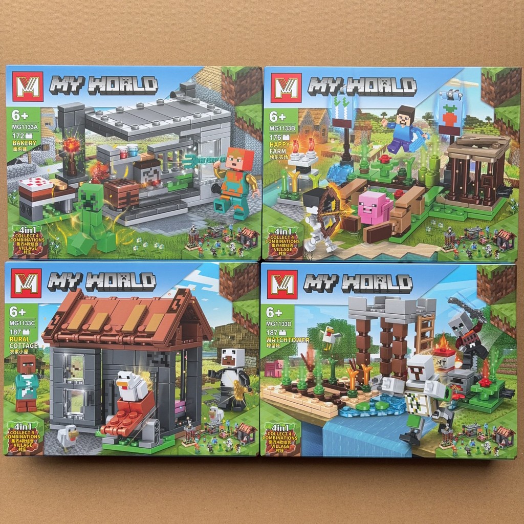 minecraft เลโก้ minecraft MG1133 My Mini Cube World Happy Farm Bakery Observation Tower Village Hut 