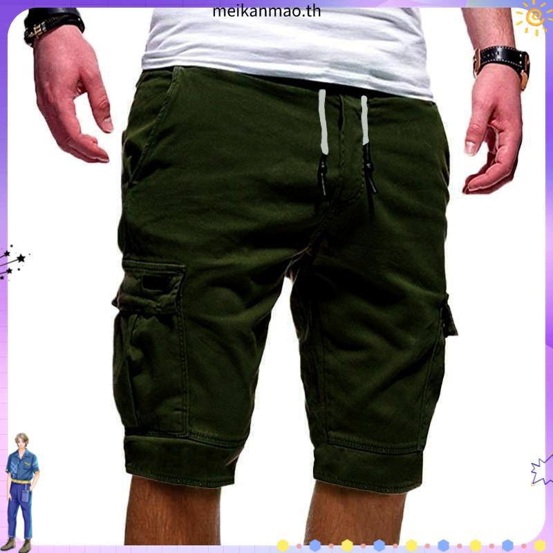 [FS ]Cargo Shorts Solid Color Multi Pockets Men Loose Drawstring Shorts for Jogging
