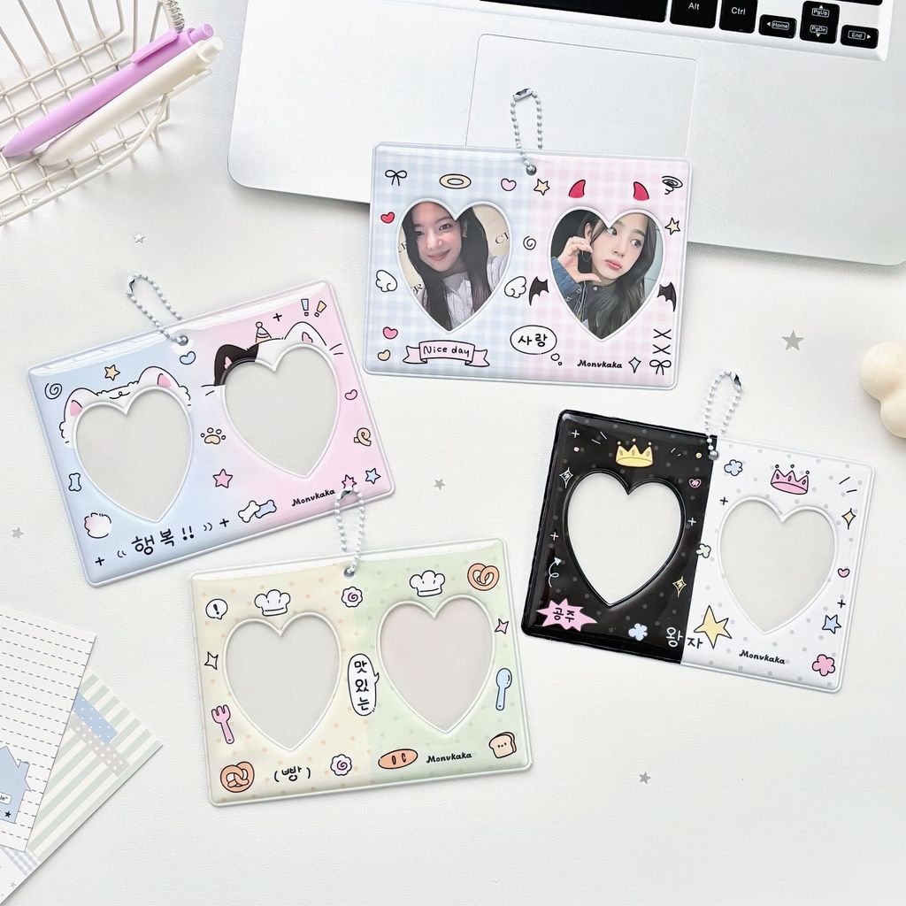 ที่ใส่การ์ด PVC CP ขนาด 3 นิ้วแบบทูโทนช่องคู่ดีไซน์รูปหัวใจรูปถ่าย ID การ์ดขนาดเล็กเคสป้องกัน