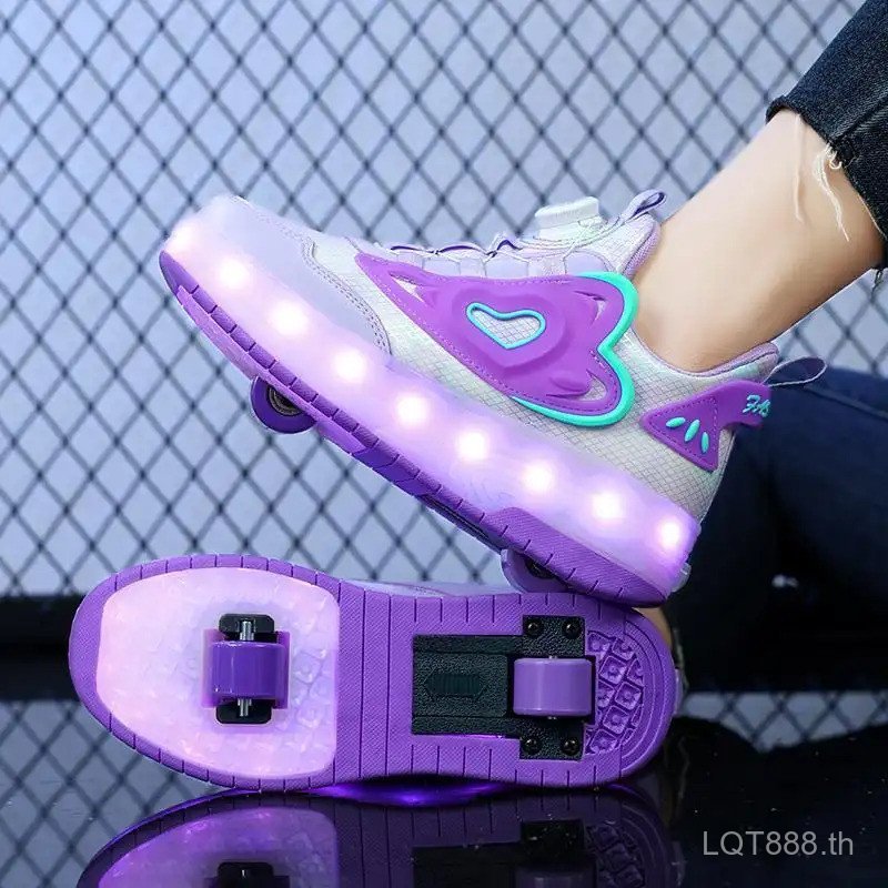 USB ชาร์จเด็กรองเท้าผ้าใบ 2 ล้อ Roller Skate Girls Boys LED รองเท้าขนาด 29-38 NH3G
