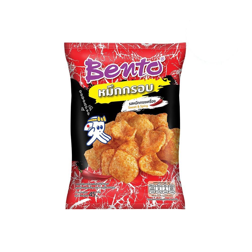 [สินค้าส่งด่วน] เบนโตะ ขนมทอดหมึกกรอบรสหมึกทรงเครื่อง 45 กรัม BENTO SPICY SQUID FLAVOUR 45 G.