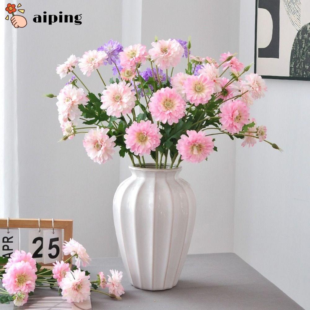 AIPING ดอกไม้ผ้าไหมเทียม, 54 ซม. 4 หัวออกแบบช่อดอกไม้เทียม,บ้านสวนผ้าไหมเทียมสไตล์นอร์ดิกช่อดอกไม้เจ้าสาวช่อเบญจมาศการถ่ายภาพ Prop