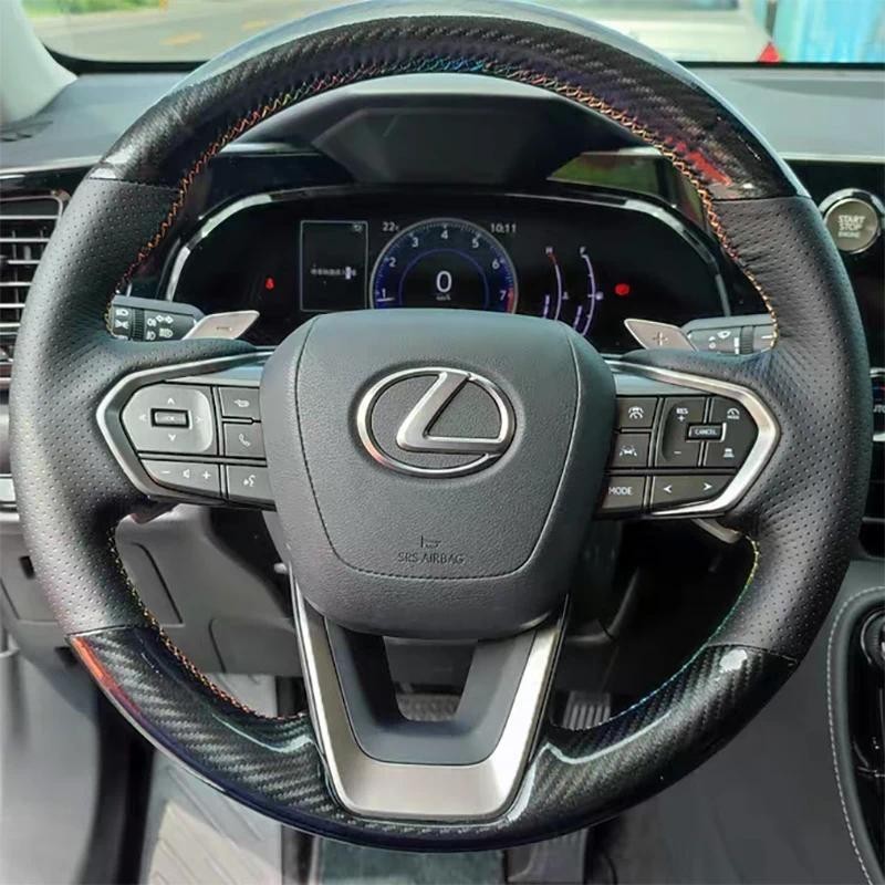 Hand-stitched ของแท้หนังคาร์บอนไฟเบอร์ลื่นพวงมาลัยสําหรับ Lexus NX250 NX260 NX350 NX350h NX450h + 20