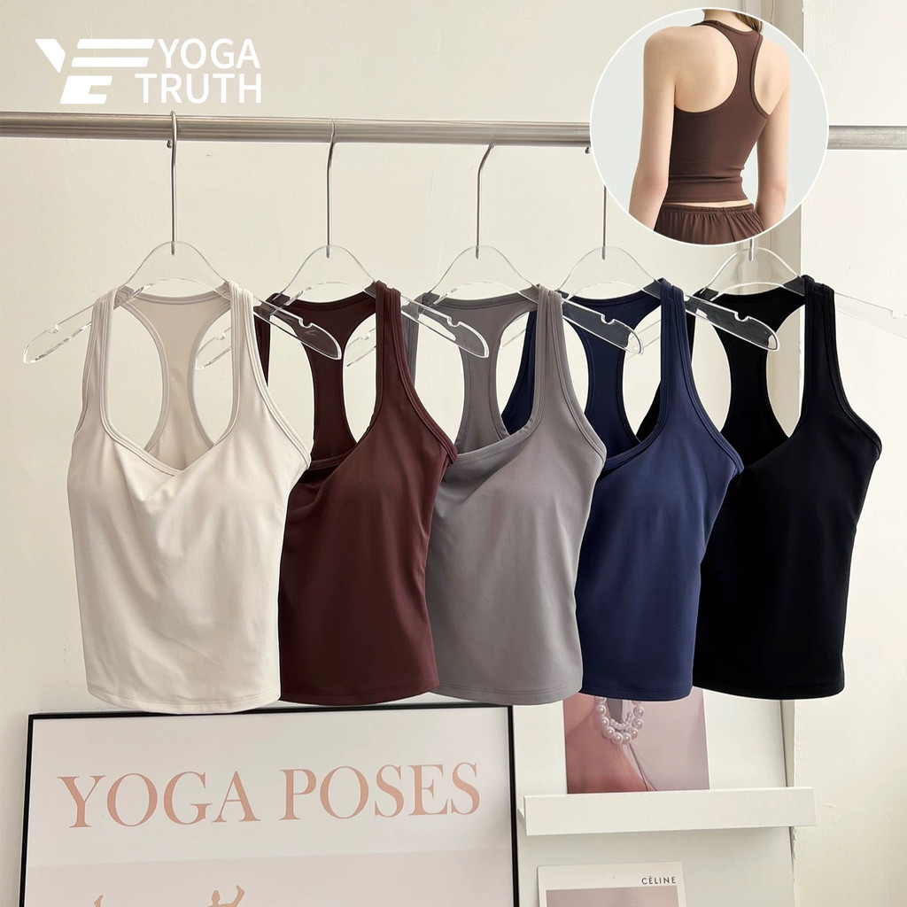 YOGATRUTH(เบาะคงที่) เสื้อกั๊กกีฬาผู้หญิงรูปตัว I สวยกลับสแควร์คอ Bra Gym ฟิตเนส