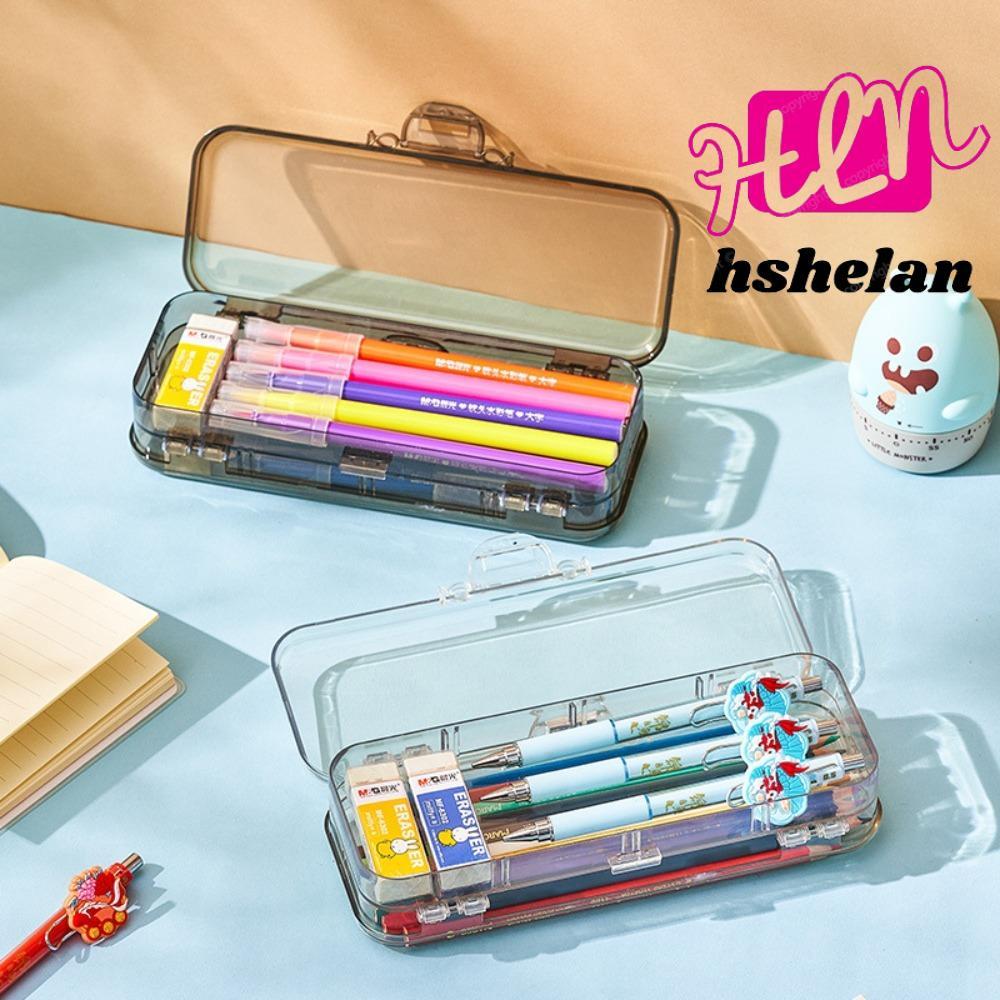 กล่องดินสอ HHSHELAN พร้อมฝาปิด Snap Double Deck Pen , อุปกรณ์การเรียนไม้บรรทัดแบบถอดได้ความจุขนาดใหญ่ กล่องเครื่องเขียนที่แบ่งได้นักเรียน