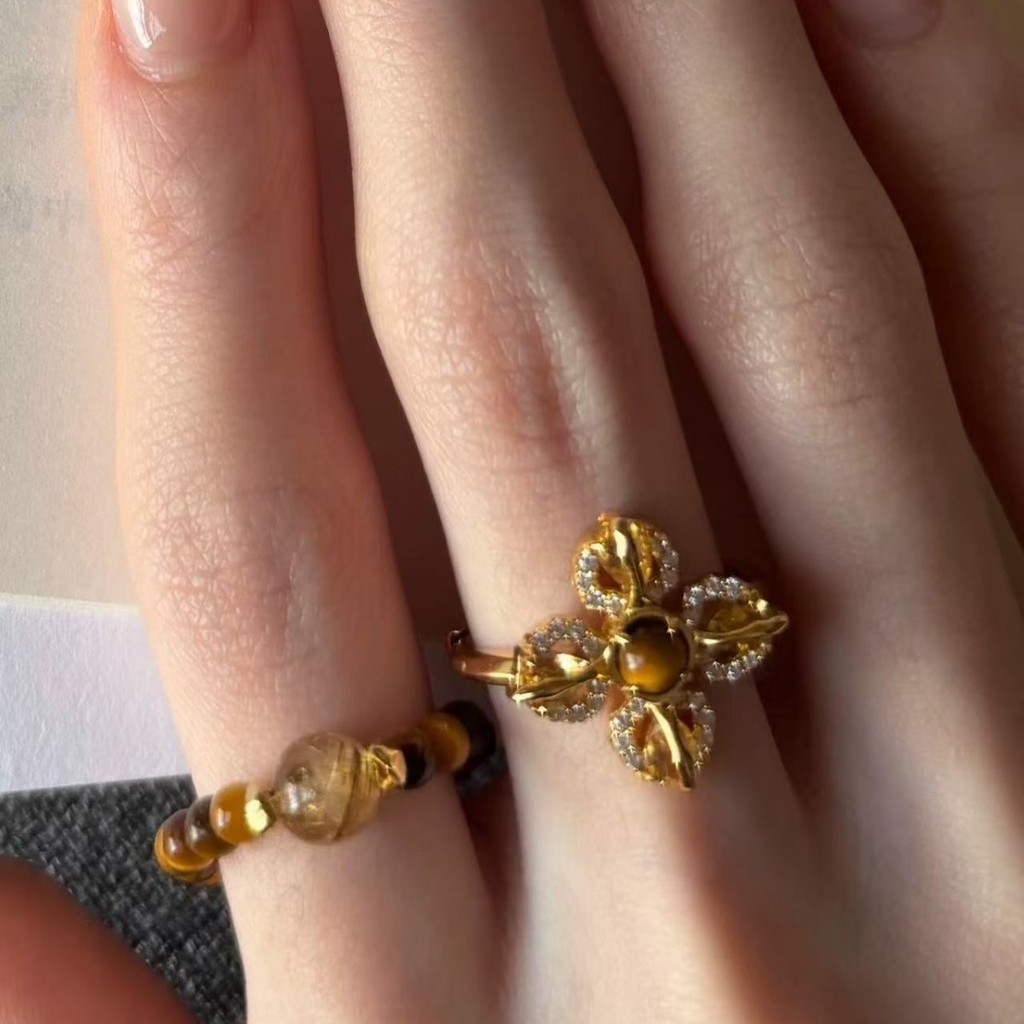 Tiger Eye Stone Pestle Ring Female All-Match Index Finger Ring Stacking Ring ใหม่สไตล์จีน High-End T