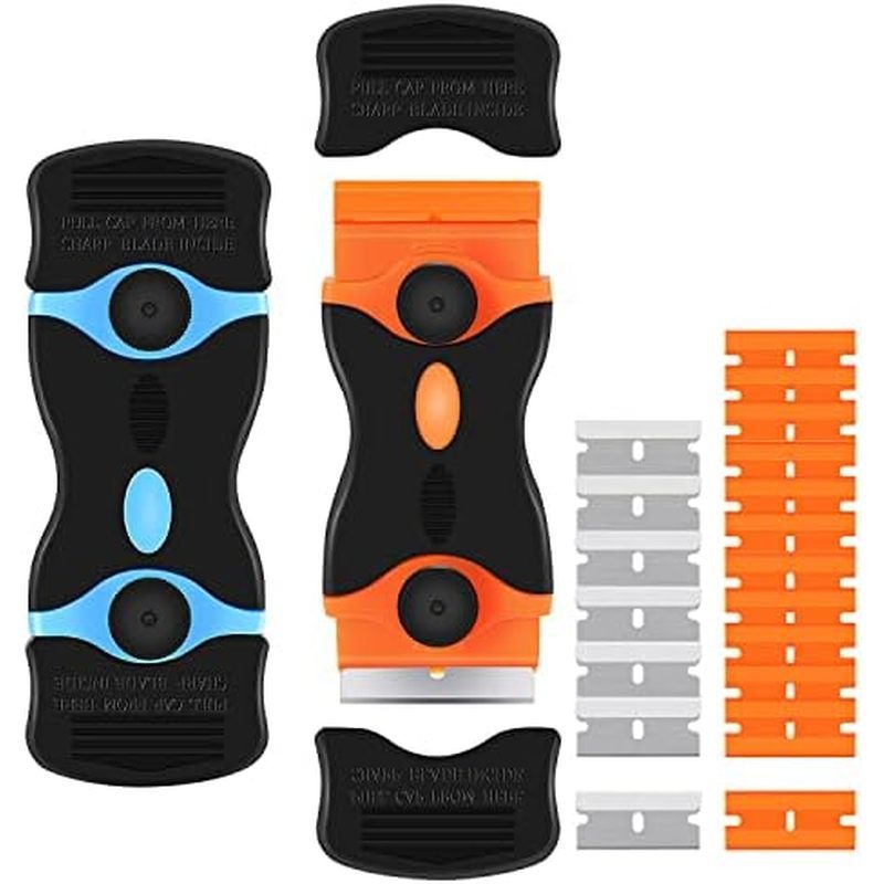 2PACK Razor Blade Scraper, 2-in-1 Scraper Tool with 12Pcs Plastic Blades and 7Pcs Metal Blades, Mult