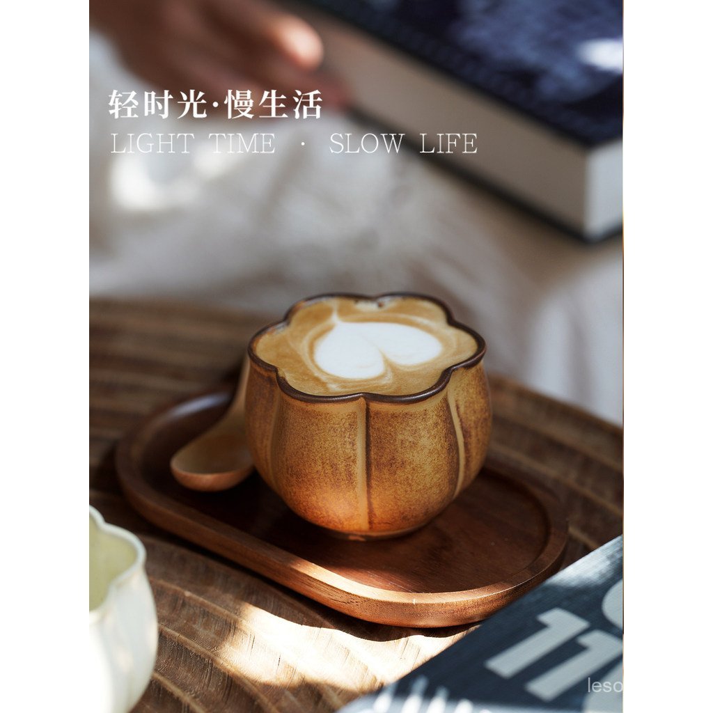 Elephant Secrets Retro Flowerสโตนแวร์ถ้วยกาแฟการออกแบบเซรามิกรู้สึกซอกถ้วยชาลาเต้ลาเต้ถ้วย 2X7W
