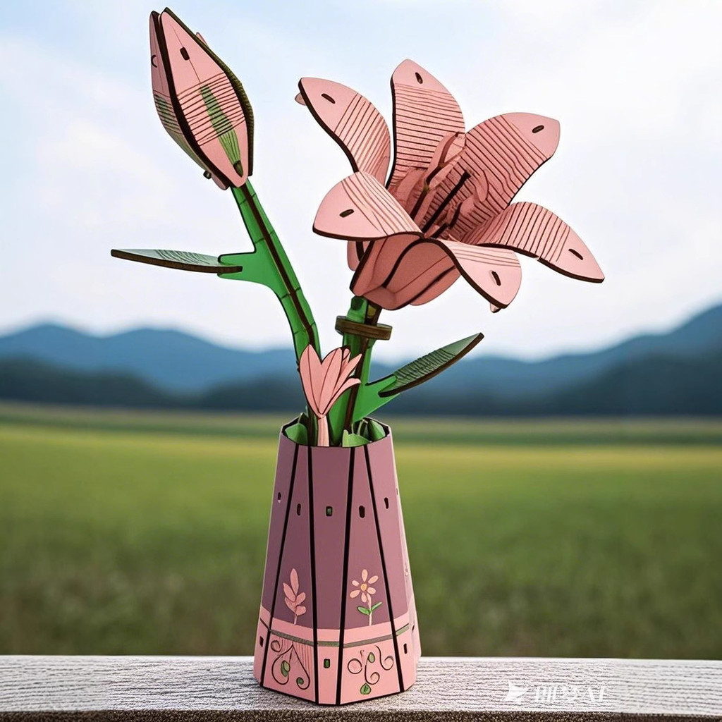ไม้ 3D สามมิติ DIY ปริศนาทําด้วยมือของเล่นเพื่อการศึกษาดอกไม้รุ่น Yijiao Yile Q0ZM