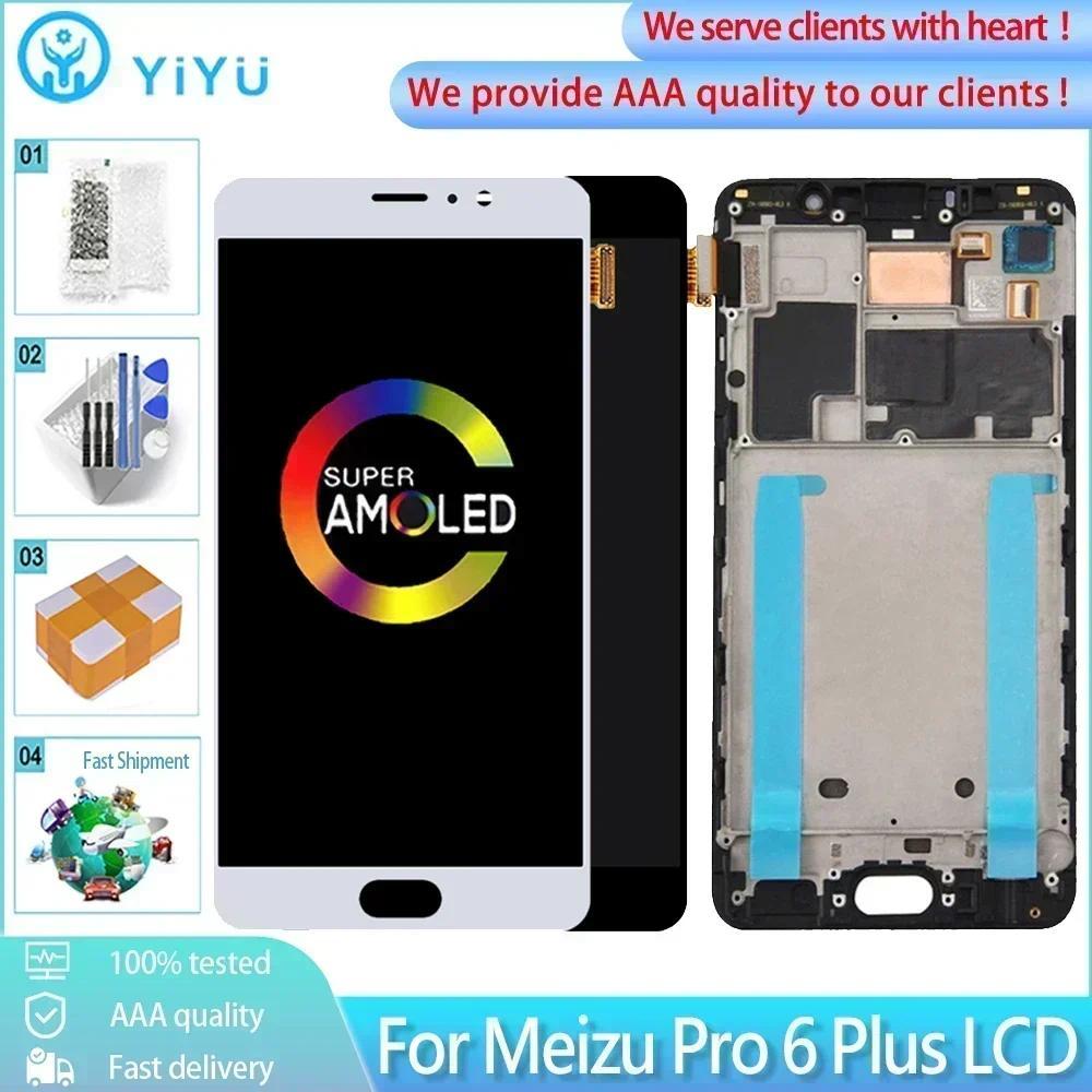 Original AMOLED 5.7 "สําหรับ MEIZU Pro 6 Plus LCD Touch Screen กรอบ Digitizer สําหรับ Meizu Pro 6 Pl
