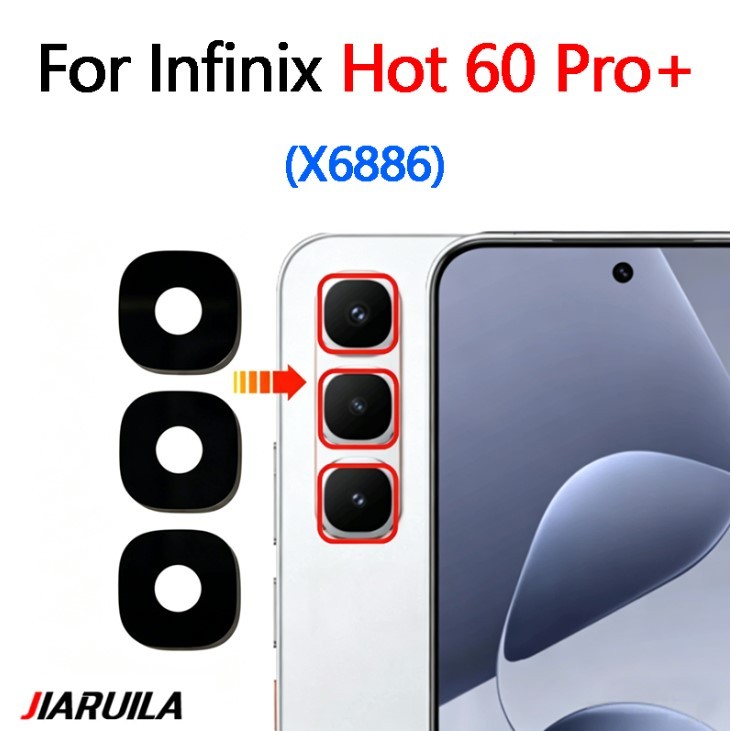 เลนส์กล้องด้านหลังด้านหลังสําหรับ Infinix Hot 60 Pro Plus X6886 เปลี่ยนฝาครอบกล้องพร้อมสติกเกอร์กาว