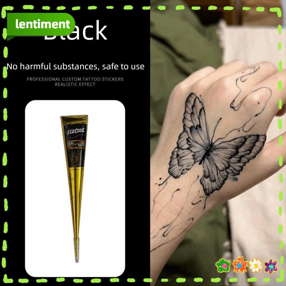LENTIMENT Henna Tattoo Cream, Black Brown Easy-To-Use Henna Paste Cone, Tattoo Cream ชั่วคราวกึ่งถาว