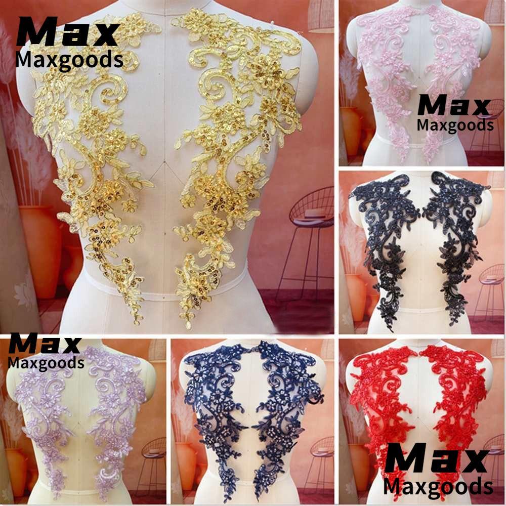 MAXG 2 ชิ้น/เซ็ตเลื่อมเย็บปักถักร้อย Applique,โพลีเอสเตอร์ลูกไม้ Tulle Baroque ผ้าลูกไม้, DIY Sequined เย็บปักถักร้อยผ้าดอกไม้ดอกไม้ Patch Collar เสื้อผ้าตกแต่ง + *