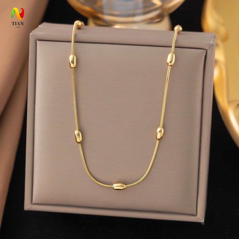 INQUIRY IMPACT สร้อยคอผู้หญิง, สแตนเลส Simple Clavicle CHAIN, Elegant Vintage อารมณ์หรูหราลูกปัดสร้อ
