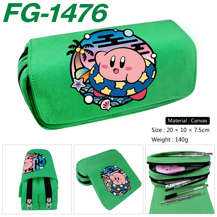 Kirby Black Cartoon Canvas Student Stationery Pencil Case
