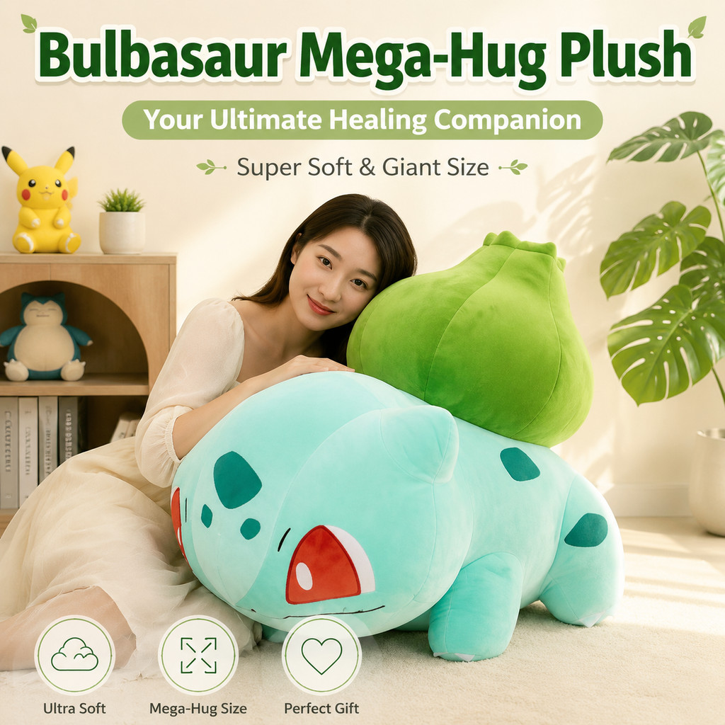 ตุ๊กตาผ้ากํามะหยี่ขนาดใหญ่ Bulbasaur อินเทรนด์ - ของเล่นกอดปุยพิเศษ – การ์ตูนโปเกมอนน่ารักนําเสนอสําหรับเด็กผู้ชายและเด็ก
